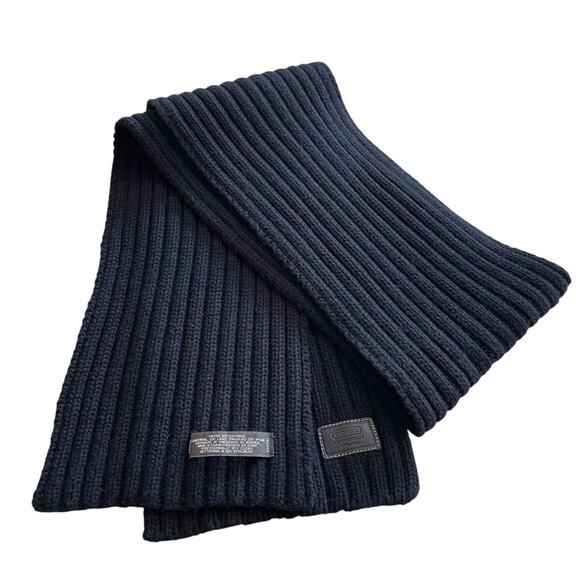 COACH Leatherware Black Lambswool Cashmere Blend Ribbed Muffler Scarf Unisex - Picture 1 of 5